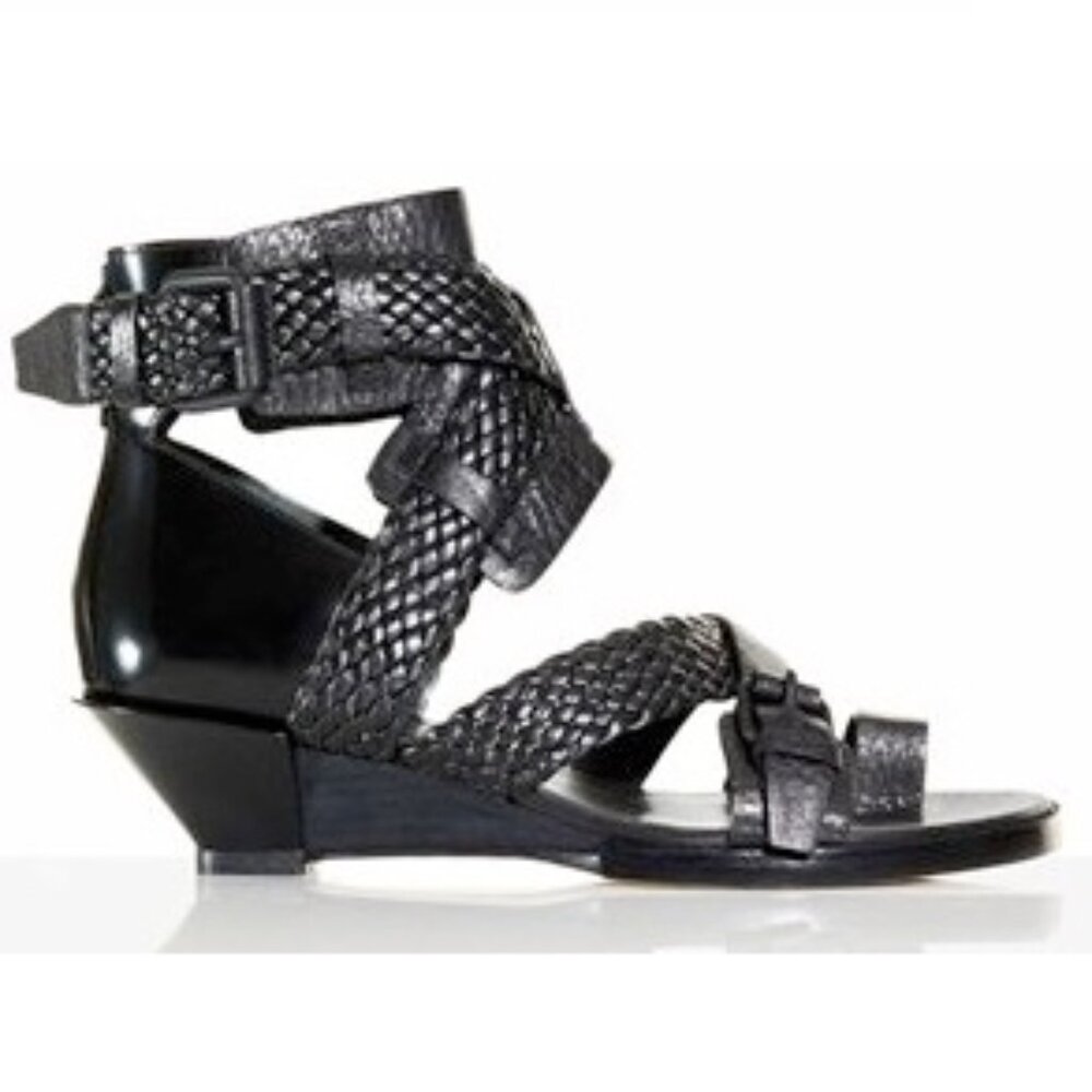 ALEXANDER WANG Black Braided Wedge GLADIATOR Sandals